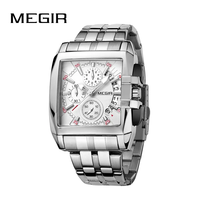 Оригинальные Роскошные мужские часы MEGIR кварцевые наручные из нержавеющей стали