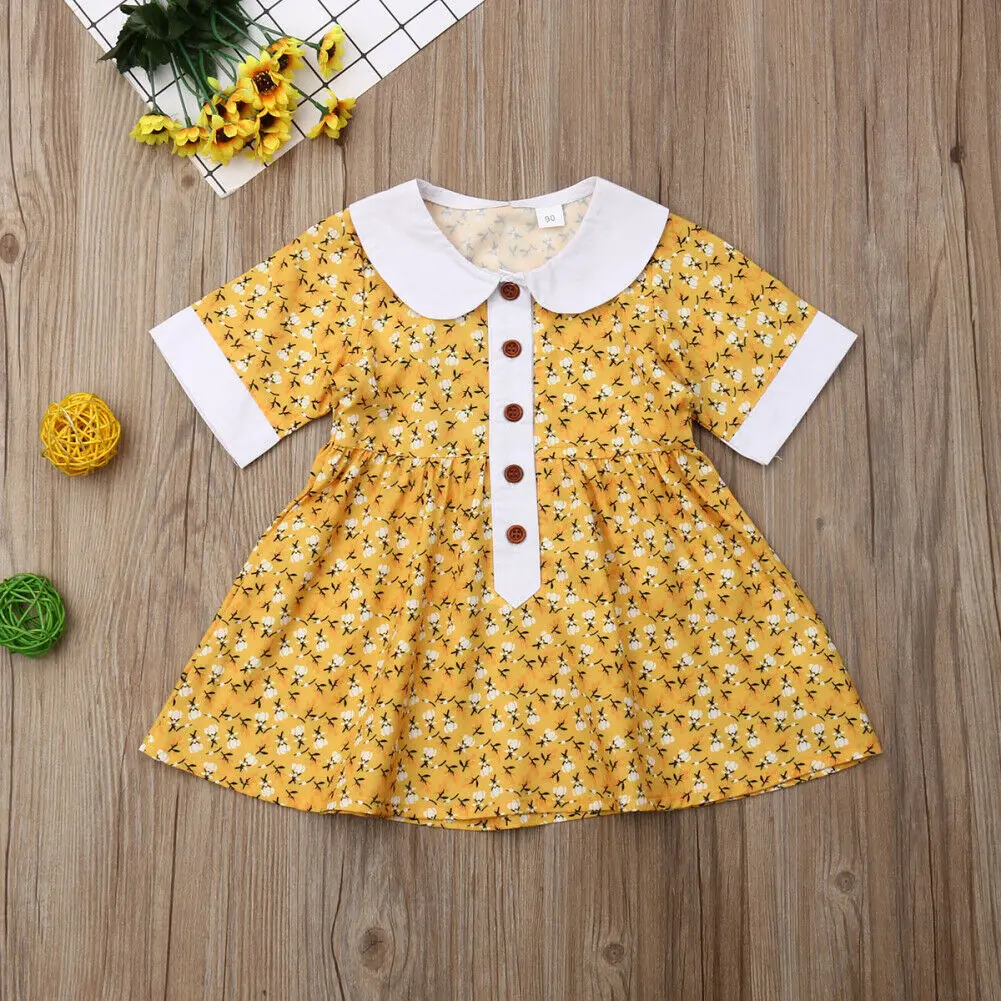 Милое платье с цветочным принтом и воротником Питер Пэн для маленьких девочек