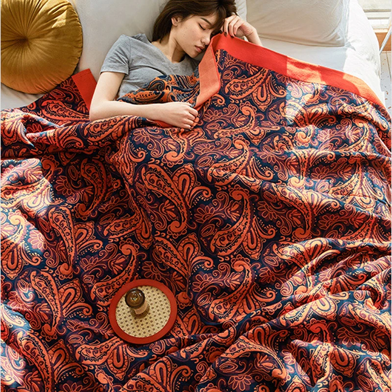 barato Estilo Boêmio Algodão Toalha Colcha Dupla Folha De Cama Capa Decorativa Sofá Nap Cobertor Seis Camada Gaze Ar Condicionado Colcha