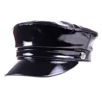 2021 Spring Unisex Real Patent Leather Black Berets Caps Men Women Belt Buckle Students Flat Navy Hats Korean Fashion Casquette