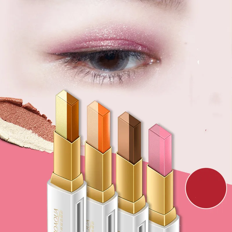 Двойной Цвет тени для век бар макияж стерео градиент мерцающие ручка Sombra глаз с