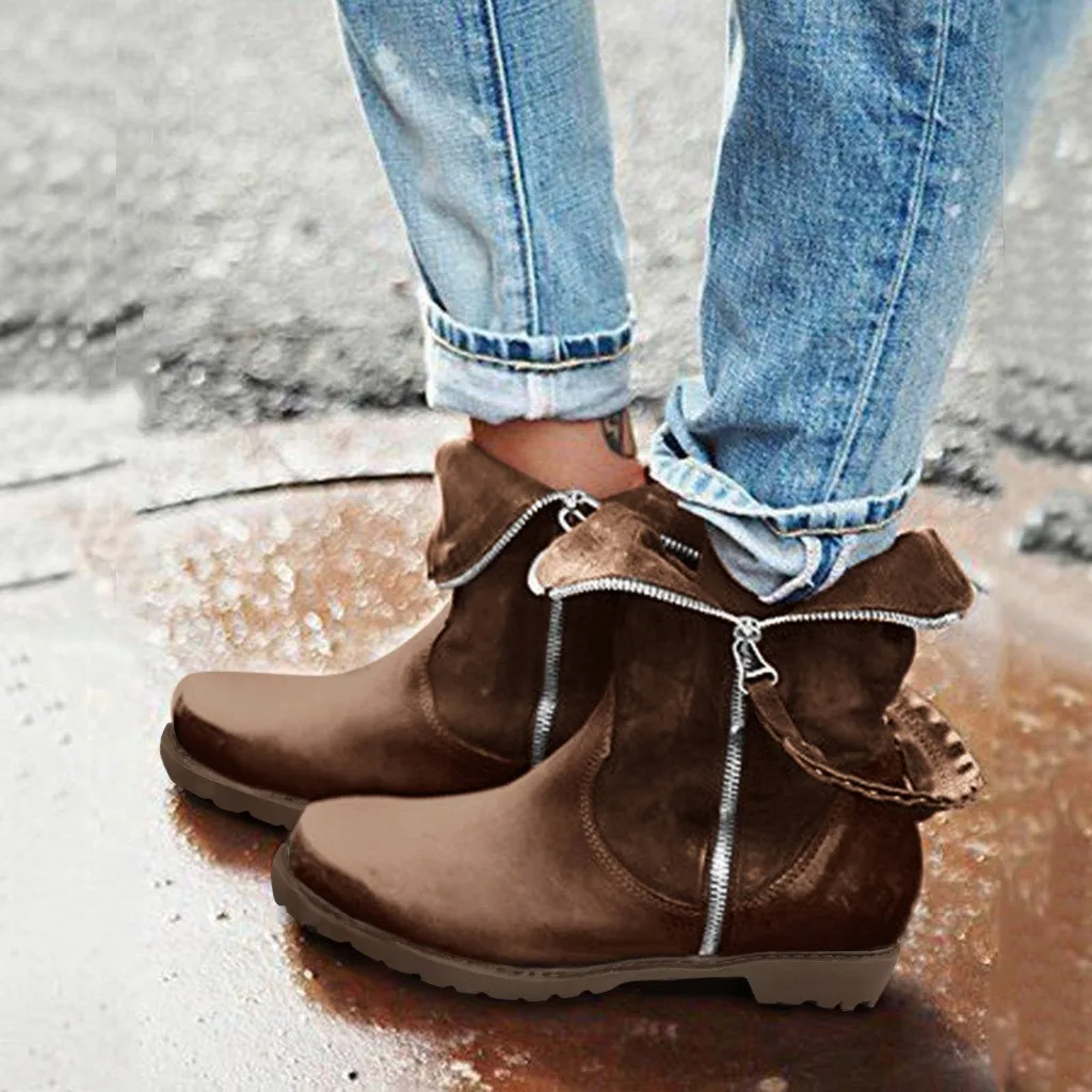 Коричневые женские ботильоны на двойной молнии повседневные ботинки без