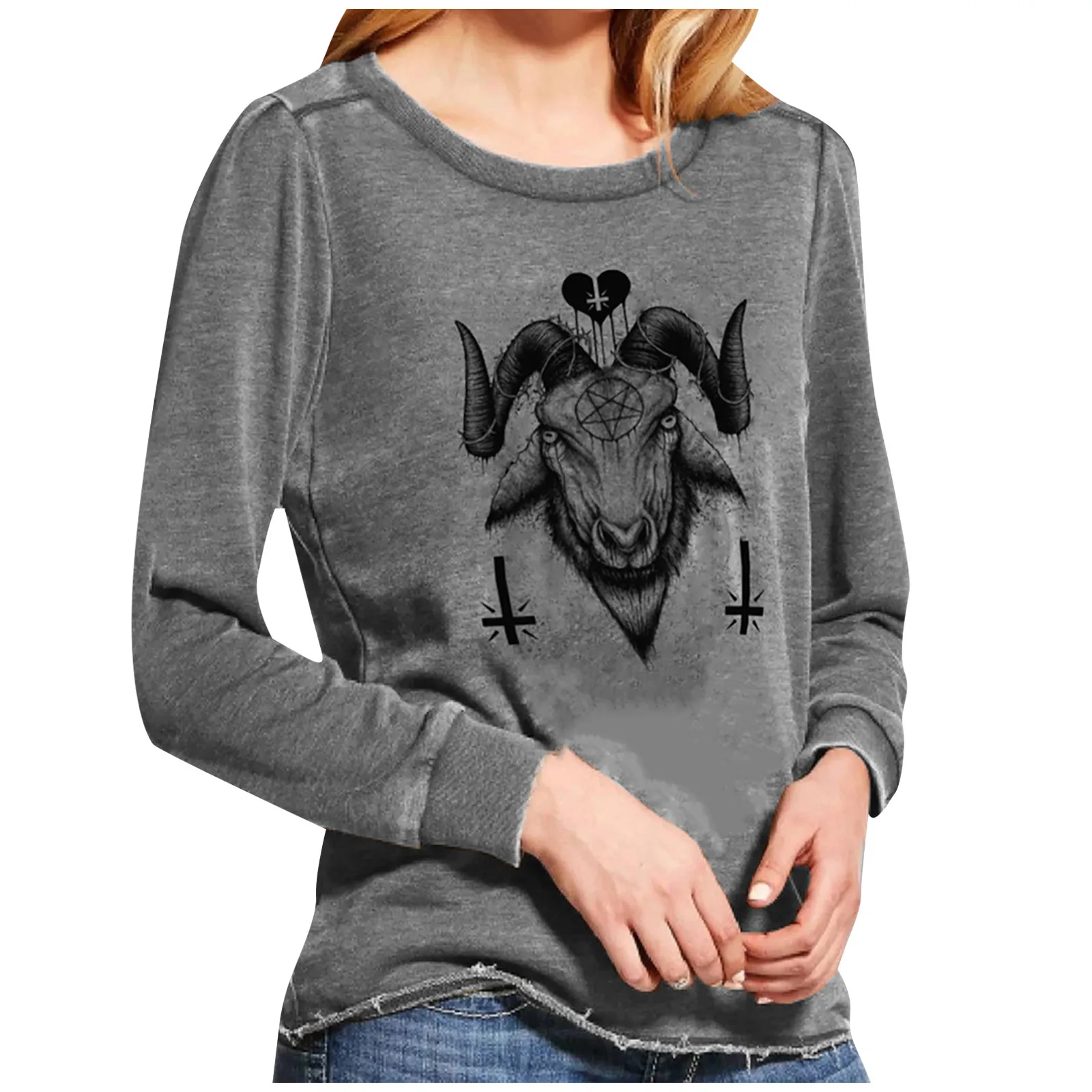 Women's Casual Sheep Head Printing Halloween O-Neck Long Sleeve Shirts Tops las mujeres sweetshirts 2021 new hot sale