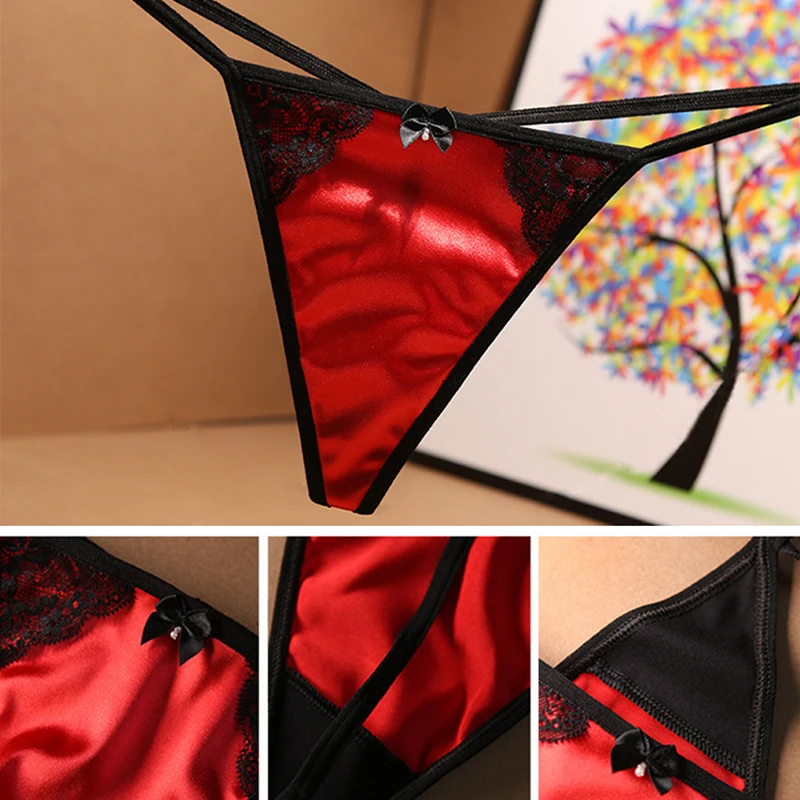 Женские трусики-стринги с заниженной талией кружевные атласные стринги без