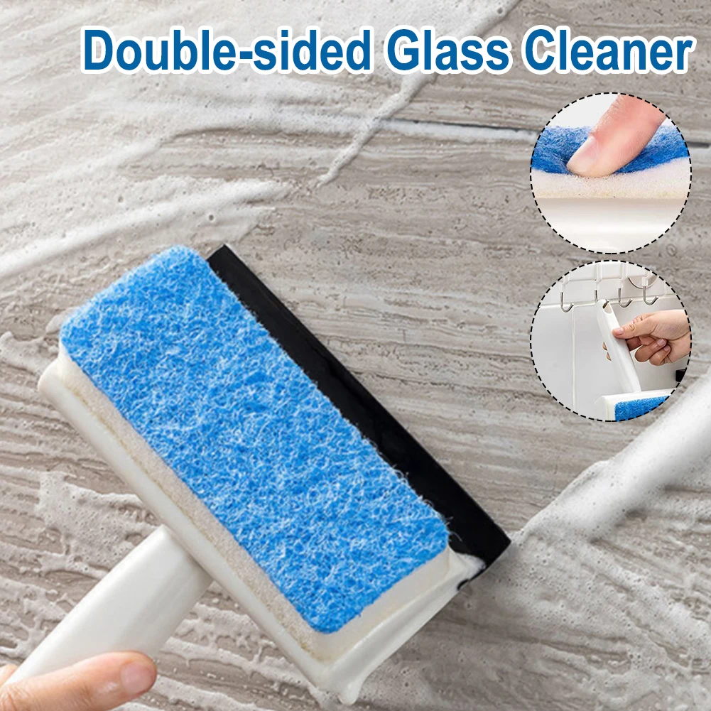 

2 in 1 Glass Wiper Reusable Double Side Window Mirror Cleaner Squeegee Scraper Cleaning Brush Household Bathroom Cleaning Tool
