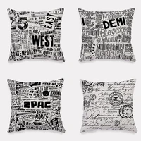 black white geometric graffiti cotton linen cushion cover decor home sofa nordic simple decorative
