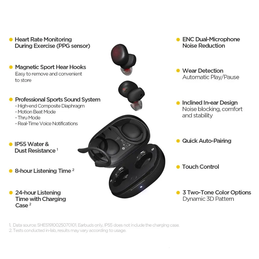 2020 ces amazfit powerbuds tws wireless earhook earphones heart rate monitor bluetooth compatible headphones for ios android free global shipping