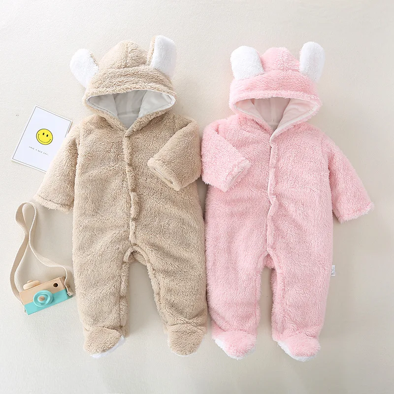 

Infant Baby Kids Autumn Winter Fleece Warm Rompers Girls Boys Cute Cartoon Overall