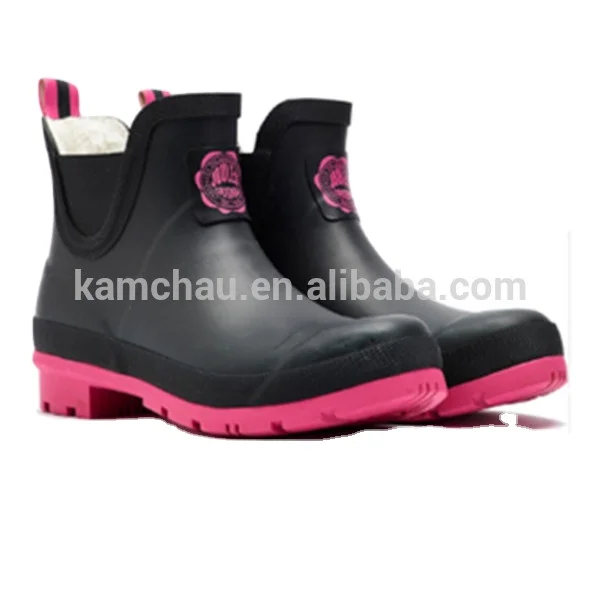 

high quality cotton fabric breathable soft rubber ankle rubber boots wellies