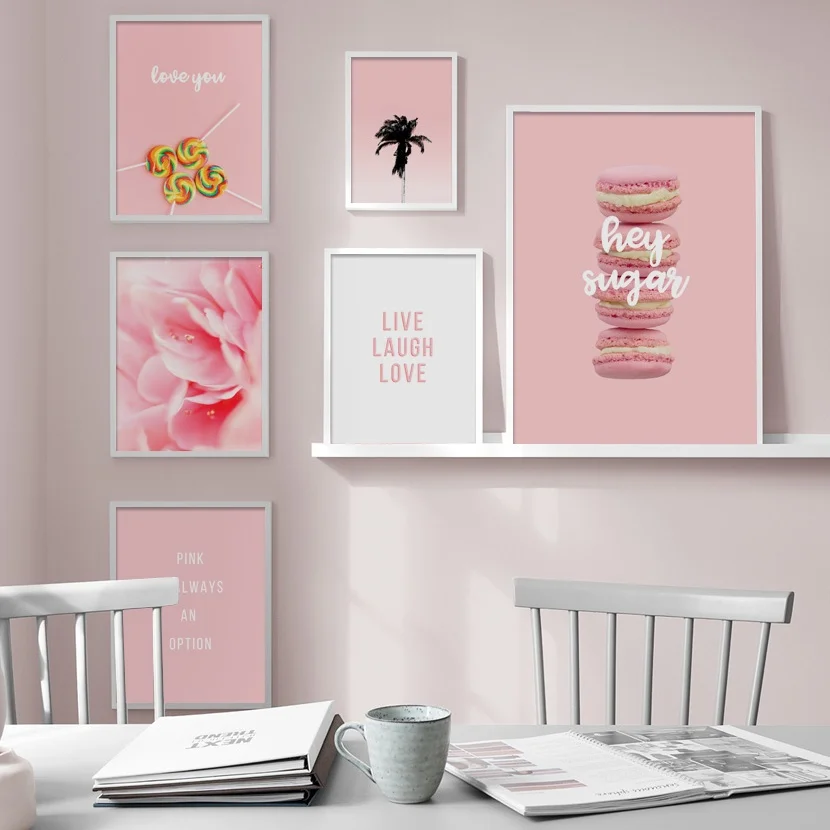 

Wall Art Canvas Painting Pink Macaron Flower Lollipop Quotes Nordic Posters And Prints Plant Wall Pictures For Living Room Decor