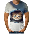 Мужская и женская футболка с 3D принтом кота, модная футболка с круглым вырезом, индивидуальная парная футболка, повседневная мужская футболка