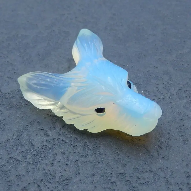 Opalite Handmade Animal Wolf Head Side Drilled Pendant Bead 36x26x11mm 11g