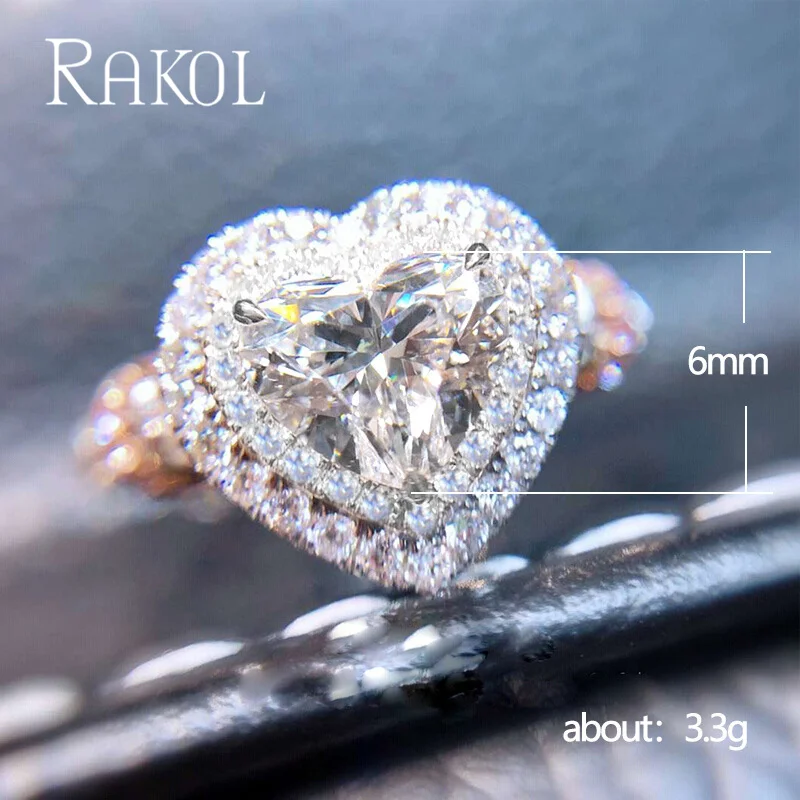 

RAKOL Fashion Cubic Zirconia White Gold Lovely Heart-Shaped Crystal Rings For Women Wedding Jewelry Simple Style