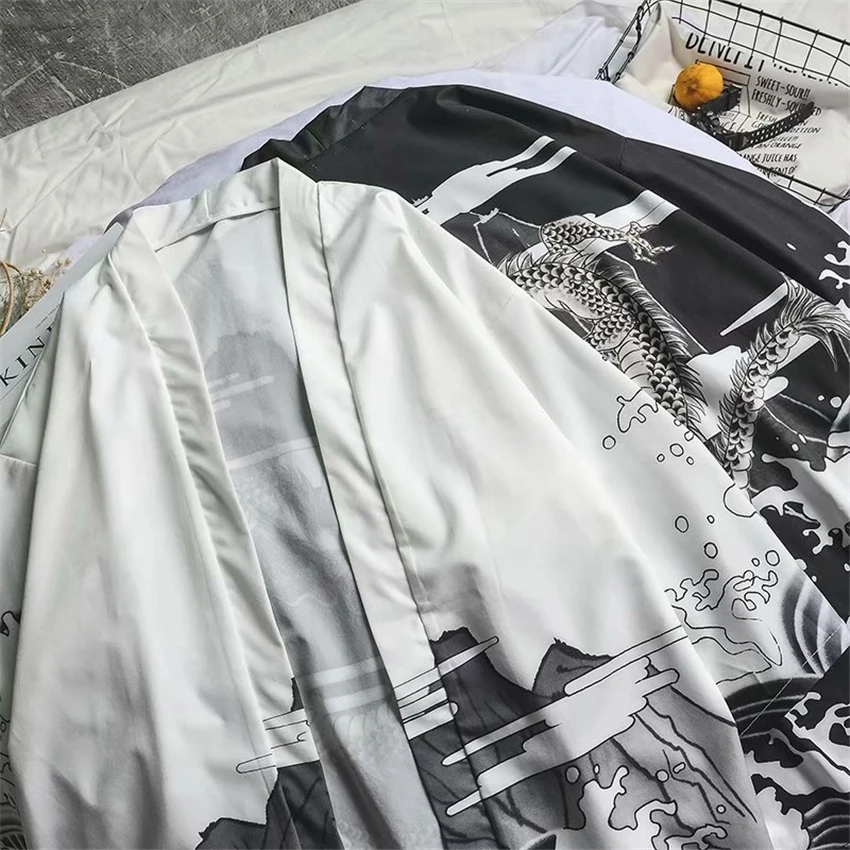 

Dragon Print Japan Harajuku Kimono Haori Men Women Cardigan Traditional Japanese Clothing Unisex Thin Orient Ethnic Clothes