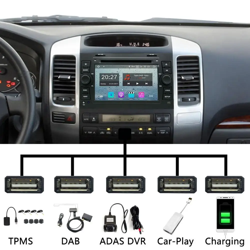 4GB RAM Android 9.0 5 USB Port Car DVD Player For Toyota Land Cruiser Prado 120 2002-2009 Radio Stereo GPS Multimedia DSP | Автомобили и