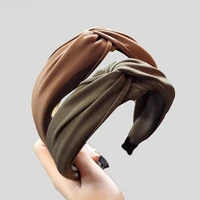 new solid color satin cross knot hair band 2021 autumn and winter popular clothfabric wide brimmed headband fashion headdress