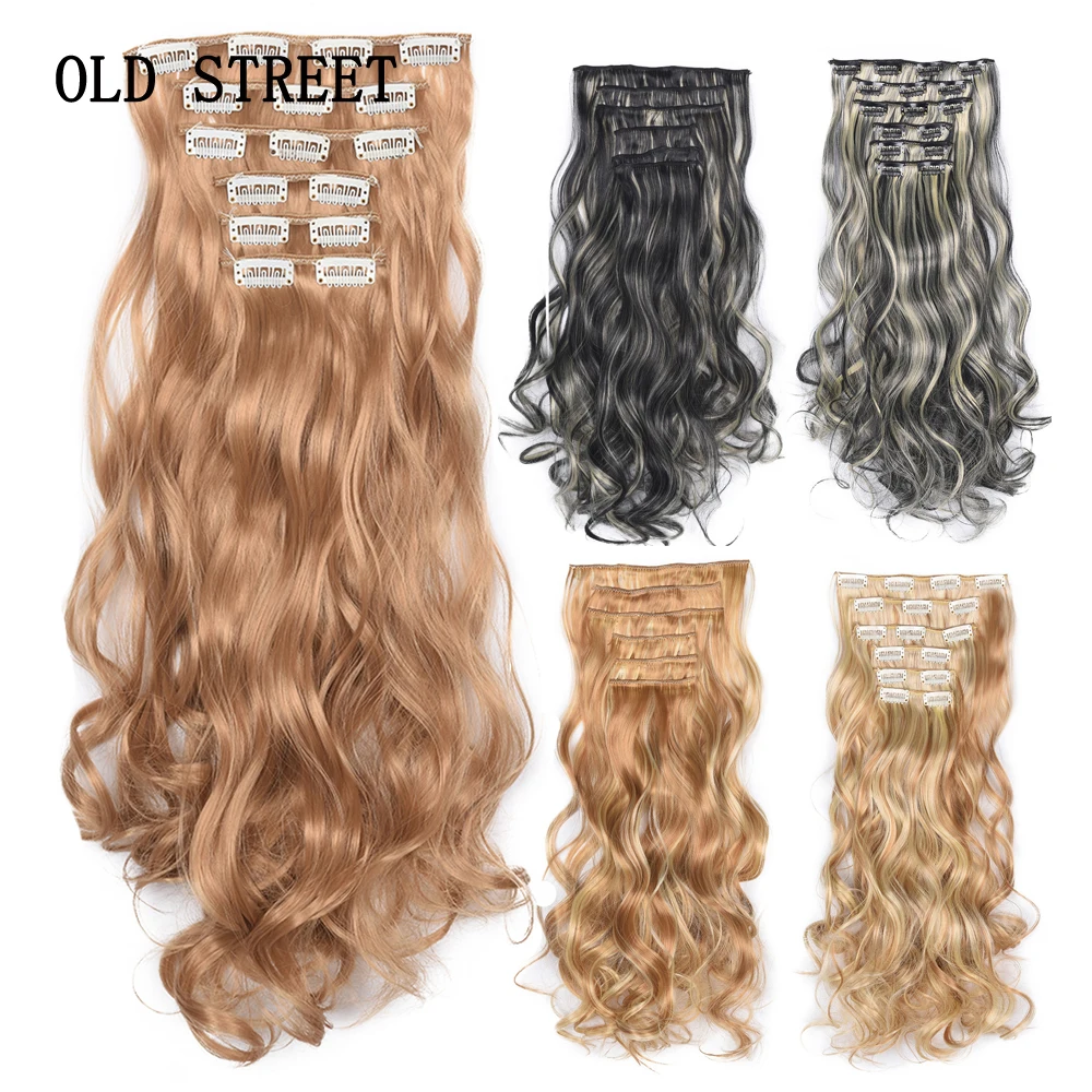 

20inch 16clips Synthetic Long Wavy Hair Pieces Clip In Hair High Temperature Fiber Hairpiece For Women Black Brown False Hair