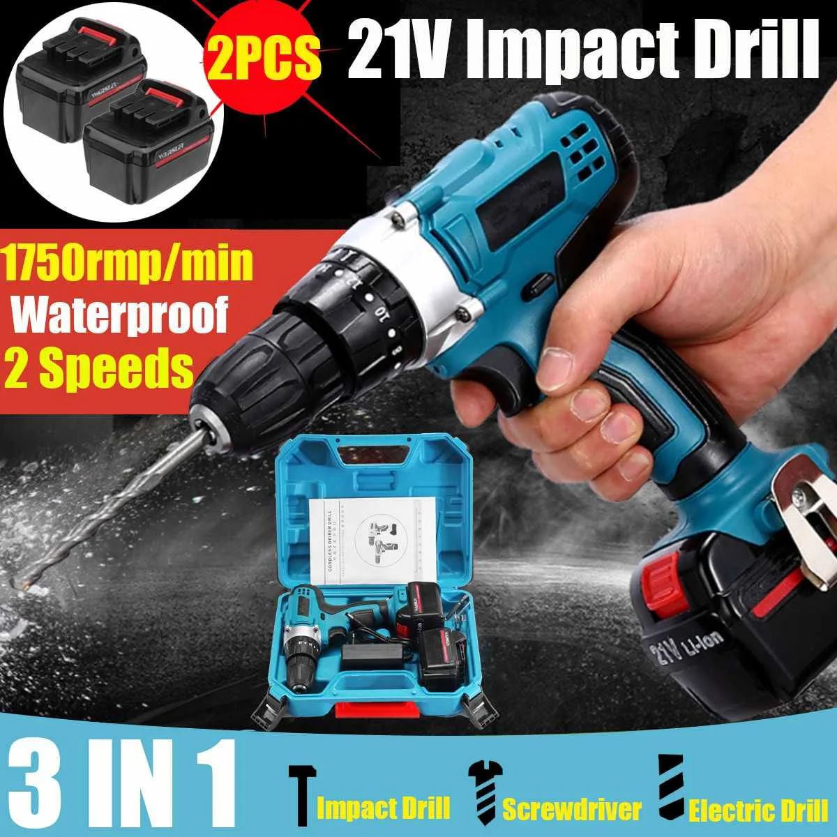 Ударная дрель 21 в Электрическая отвертка электрическая ручная с аккумулятором