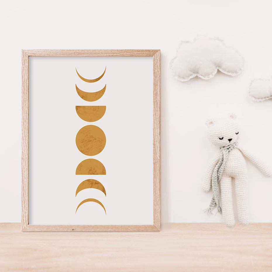 Солнце и луна фазы Бохо желтый бежевый полотно среднего века картина для детской