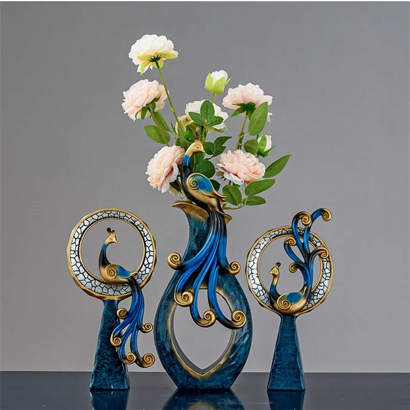 

WU CHEN LONG Creative Light Luxury Phoenix Vase Sculpture Home Decor European Dining Table Retro Floral Small Decoration A2040
