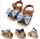 Сандалии для новорожденных девочек, холщовые босоножки, Нескользящие, с бантом, повседневная обувь для детей 0-18 месяцев