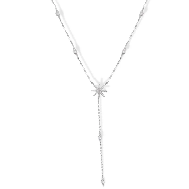 

Fashion Sunflower Shaped Necklace for Women Korean Style Star Zircon Pendant New Copper Silver Plated Sweater Necklace Choker