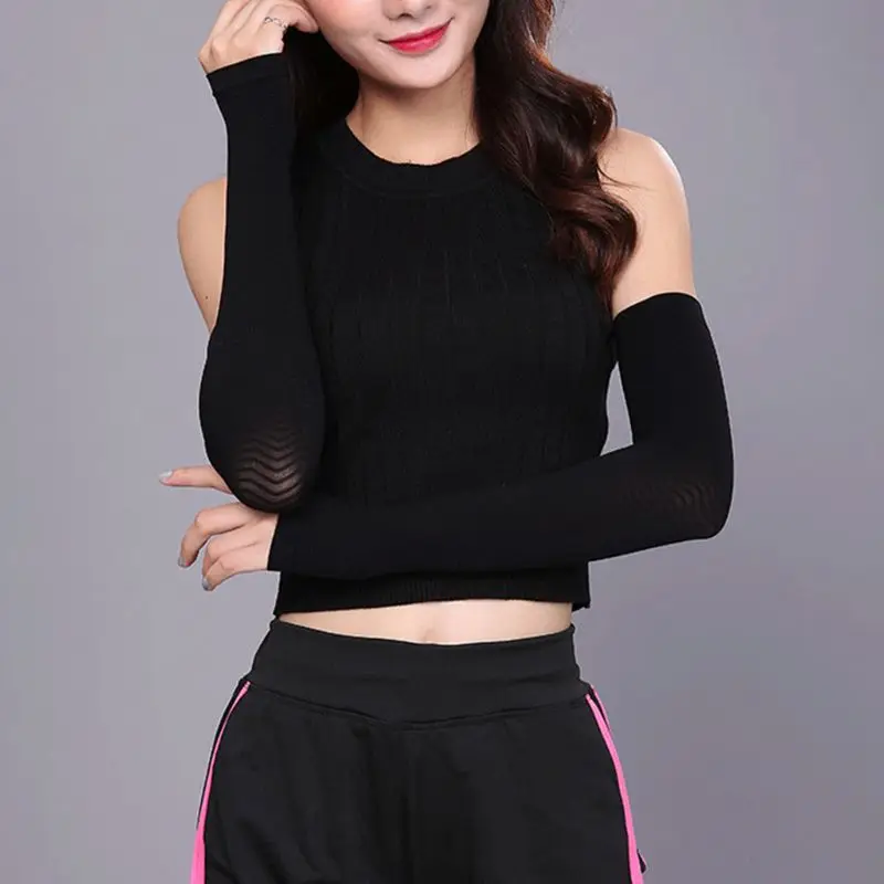 

Women Fingerless Arm Sleeves Japanese Style Compression Surround Pressure Shaper Bump Weave Long Sports Long Gloves Thumb Hole