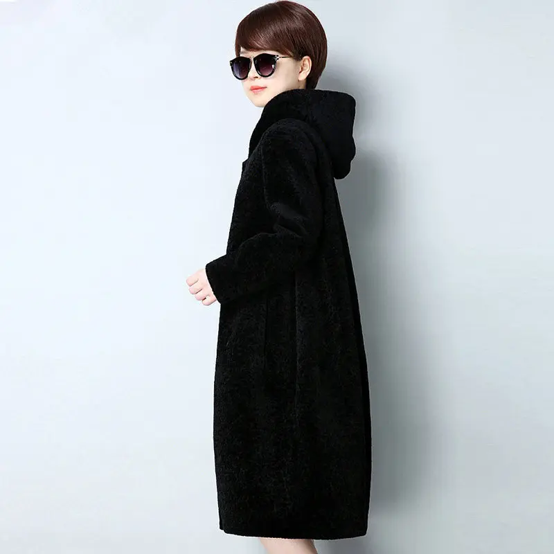 

Пальто женское из натуральной кожи, теплая Толстая Меховая куртка с овчиной, с капюшоном, зимний Семейный Размер 4XL, ParkaMF524