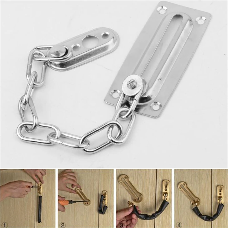 

Door Restrict Window Anti-theft Loack Stainless Steel Silver Color Safety Chain Locks Bolt Latch Cabinet Guard