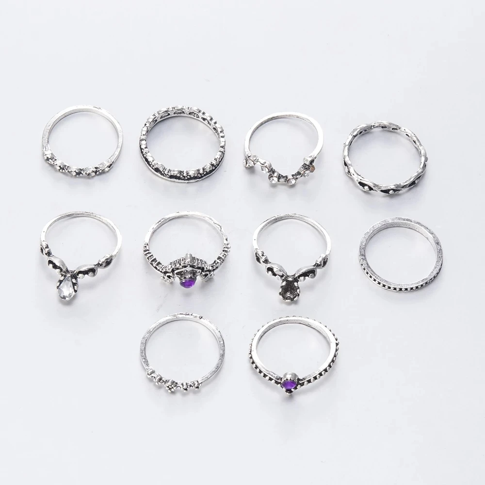 10 шт./компл. модное кольцо в стиле бохо на палец с опалом форме Луны солнца