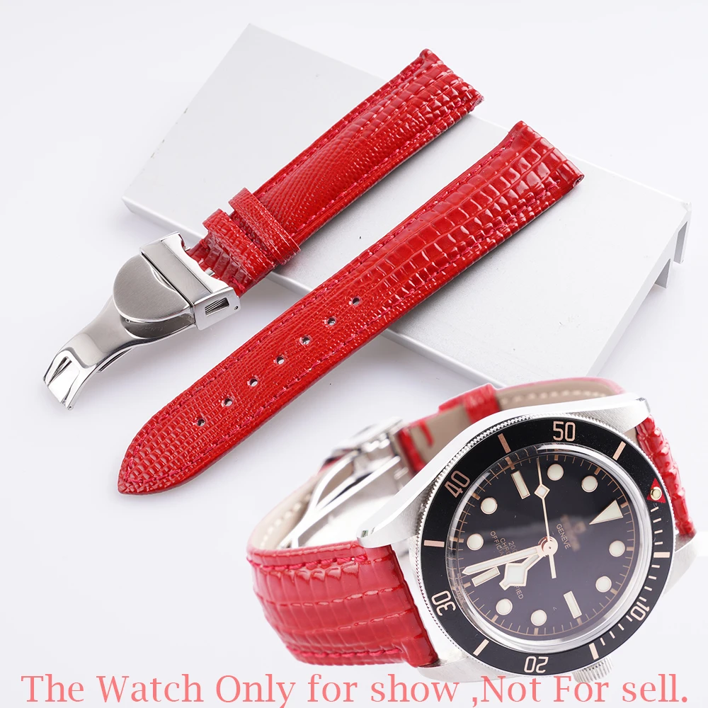 

CARLYWET 20mm Red Genuine Leather Replacement Wrist Watchband Strap Belt Loops Bracelets For Rolex Tudor Black Bay 58 Seiko SKX