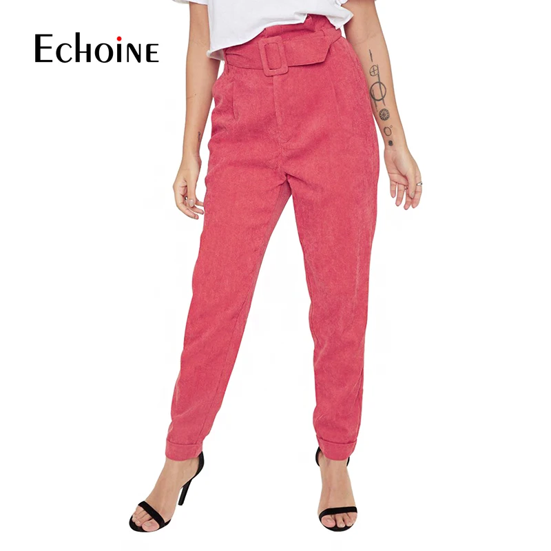 Модные осенне зимние женские вельветовые брюки 2019 одноцветные повседневные