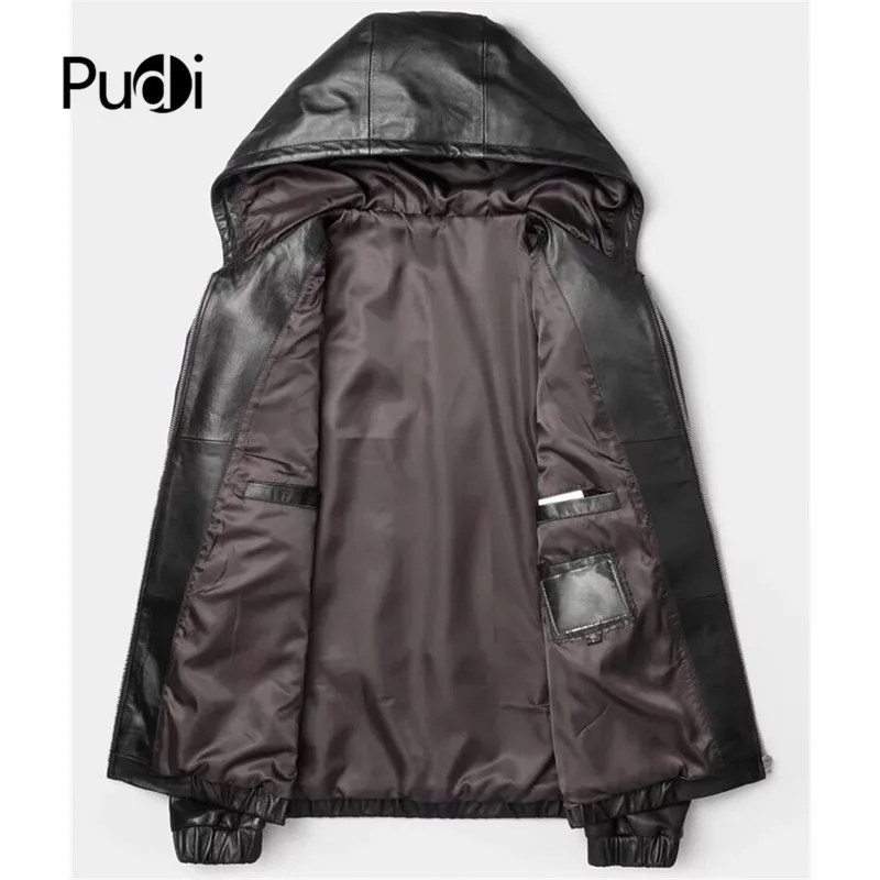 Pudi MT919 новые модные мужские куртки и пальто короткие с капюшоном настоящие жакеты из овечьей кожи Верхняя одежда из натуральной кожи
