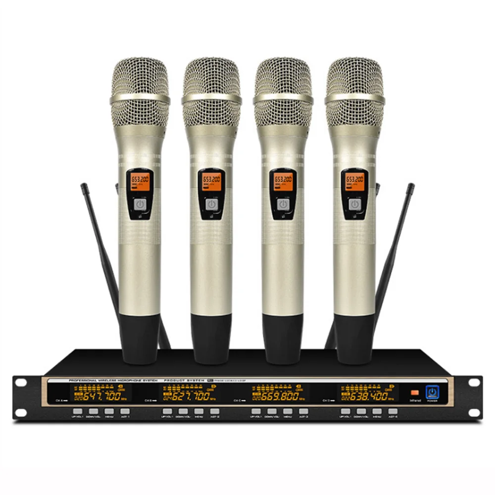 Профессиональный УВЧ беспроводной сценический микрофон 4 канала петличный