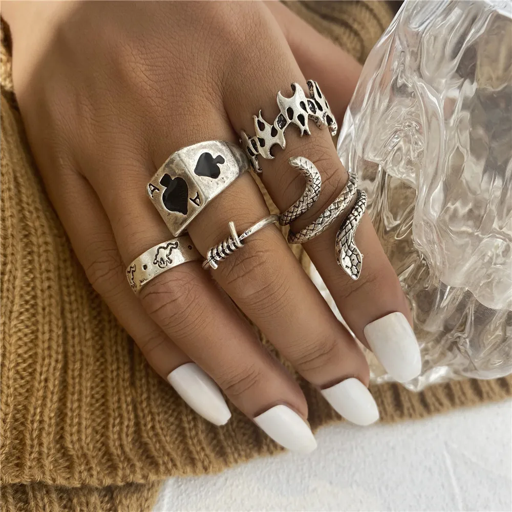 Набор серебряных колец в стиле панк для женщин Винтажные Украшения со сказочным