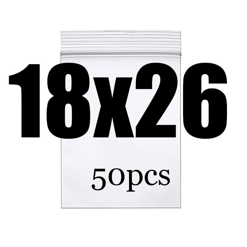 18x26CM 50PCS Высококлассные толстые прозрачные пакеты на молнии с застежкой-молнией, пищевая посылка, сумка для хранения, прозрачная пластиковая маленькая упаковочная полиэтиленовая сумка на молнии - Цвет: 18x26CM 50PCS