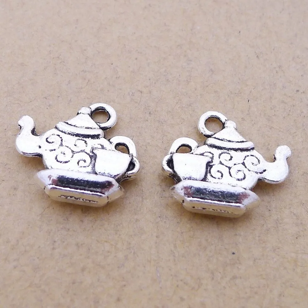 

100pcs Teapot Charms 15mm x 14mm DIY Jewelry Making Pendant antique silver color