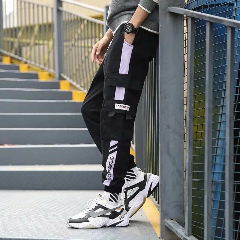 Men's Side Pockets Cargo Harem Pants 2020 Ribbons Black Hip Hop Casual Male Joggers Trousers Fashion Streetwear 5XL | Мужская одежда