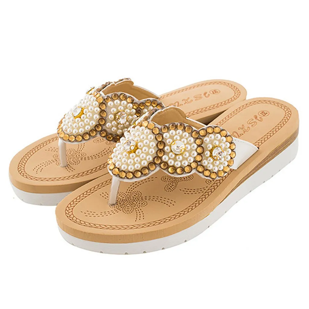 

YOUYEDIAN 2019 Women Slippers Summer Flip Flops String Bead Flat Slippers Women Shoes Casual Home Slippers