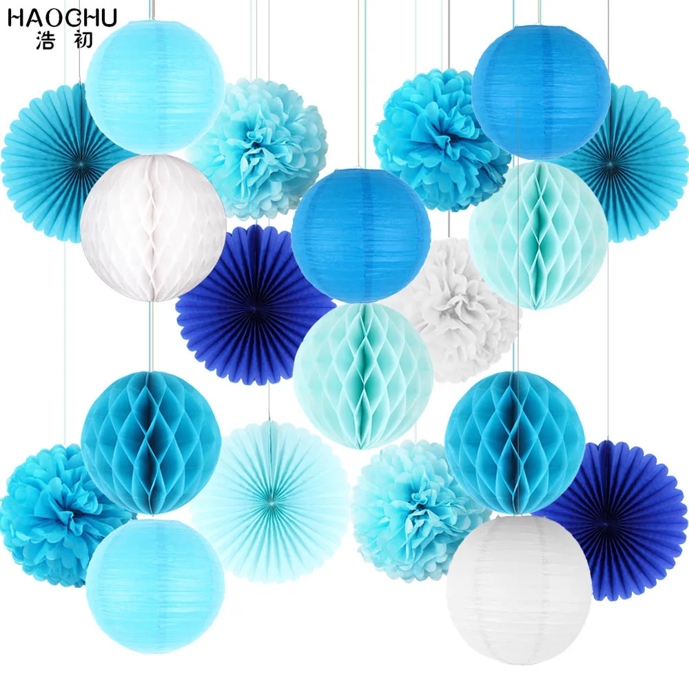 Blue 20 шт./компл. Бумага Фонари/Pom Poms/Подвесные вентиляторы/ячеистой панели бумажный шарик Бумага вечерние для художественного оформления ногтей, ручная работа душевых кабин для свадебы, дня рождения, для фестиваля - Цвет: Blue