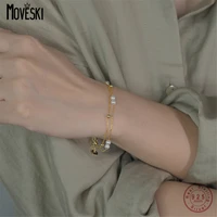 moveski handmade beaded pearl double layered bracelet 925 sterling silver plated gold small round bead bracelet for women