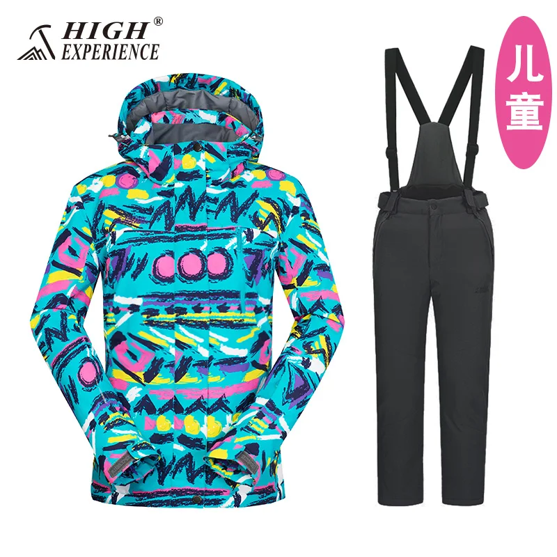 girls SET 2 Детский лыжный костюм, зимний костюм для детей, зимняя куртка и штаны, костюм для сноуборда для мальчиков и девочек, лыжная одежда - Цвет: girls SET 2