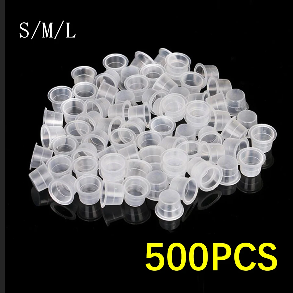 

500pcs Disposable Plastic Tattoo Ink Pigment Cup S M L Microblading Cap PMU Eyebrow Container Tattoo Tools Accessories