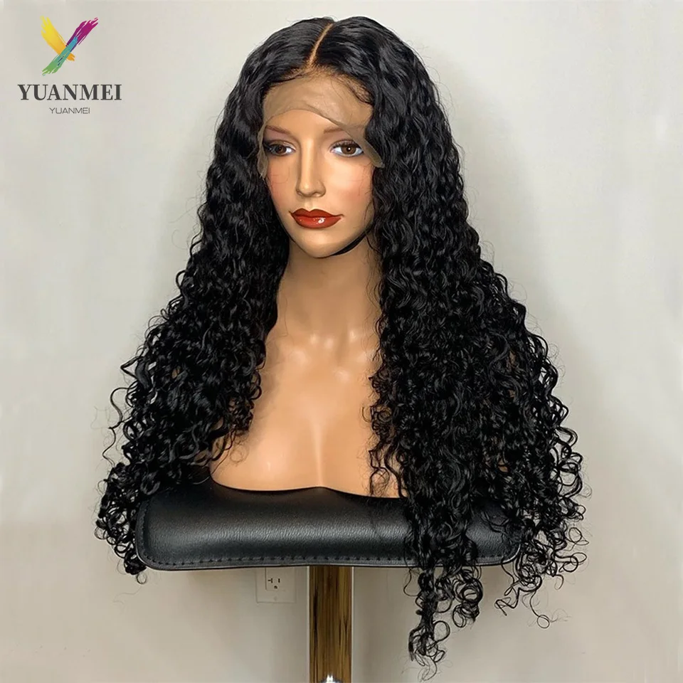YUANMEI 30 Inch Kinky Curly Wig For Women Brazilian Human Hair Wigs Deep Curly Lace Front Wig T Part Deep Wave Frontal Wig