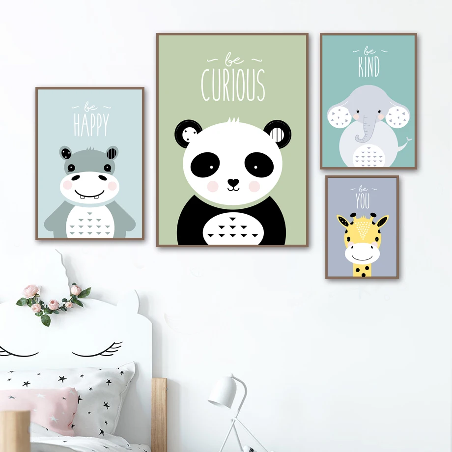 Lion Panda Giraffe Zebra Nursery Wall Art Canvas Painting Cartoon Nordic Posters &amp Prints Pictures Girl Boy Kids Room Decor | Дом и сад