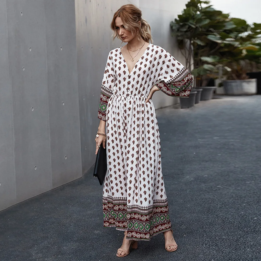 Весна Boho Maxi Dress женские джинсы с высокой талией пикантные элегантные винтажные