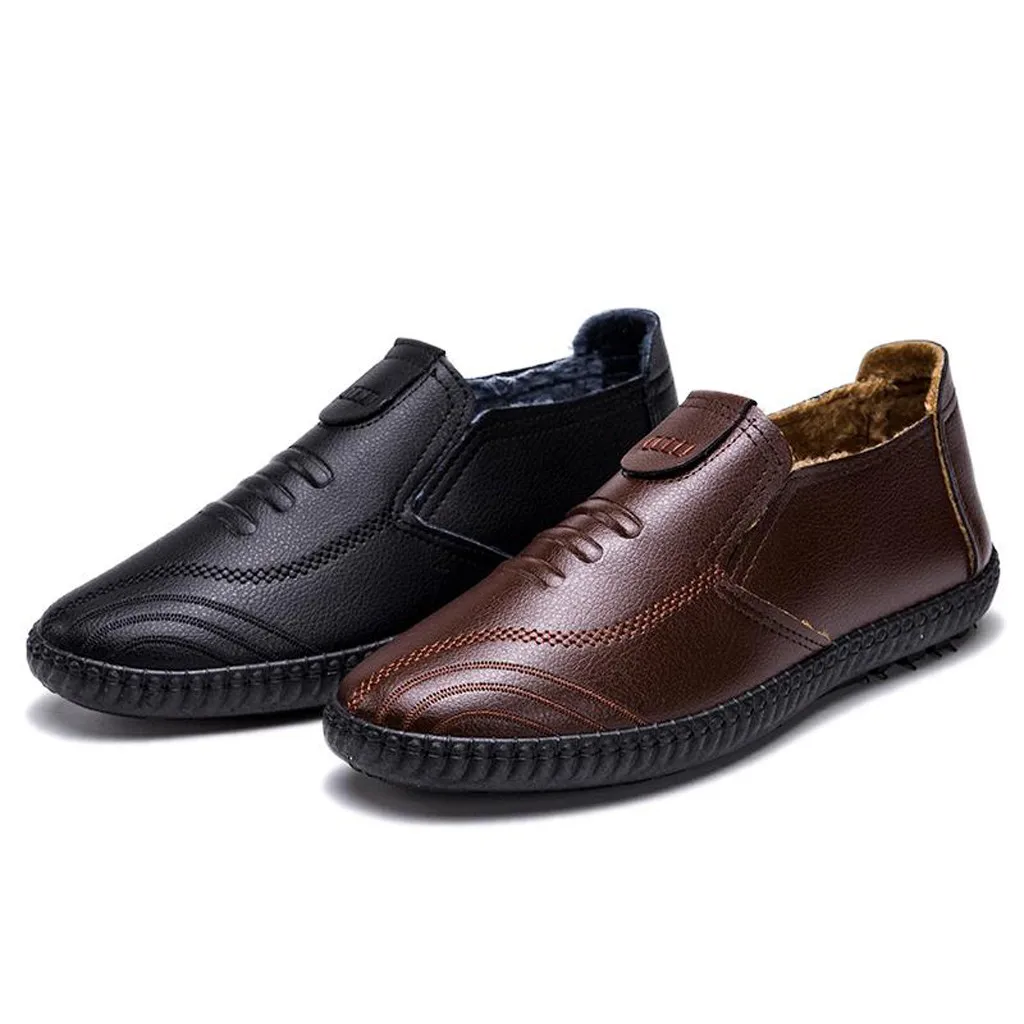 

men's casual shoes new fashion tenis sneakers Leisure Men Solid Color Keep Warm Shoes Round Toe Slip-On Business Leather Shoes