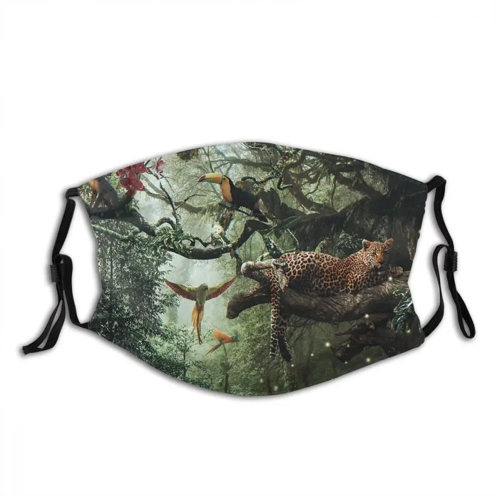 

Леопард на тропический лес моющиеся для губ маска для лица с фильтрами против дымки пыли зимняя Защитная крышка муфельная печь Для мужчин Д...