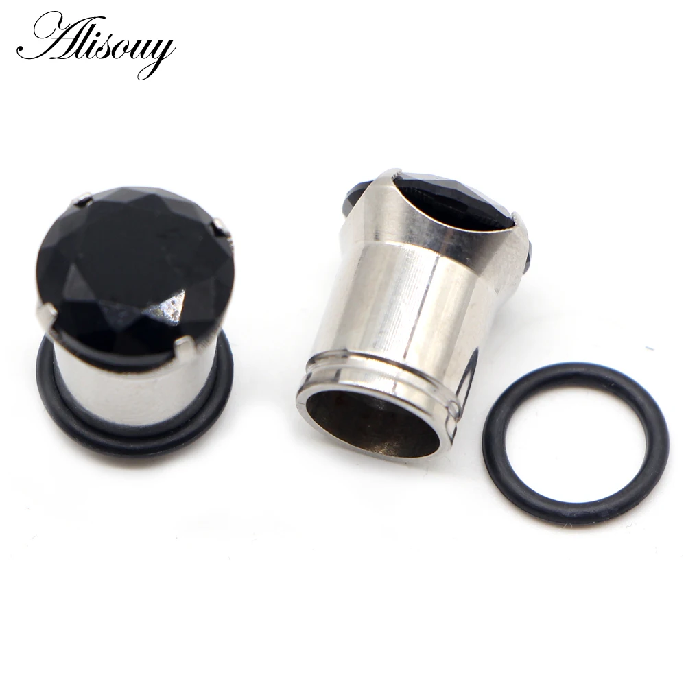Alisouy 2 шт. панк нержавеющая сталь Кристалл Циркон Затычки Для ушных туннелей винт
