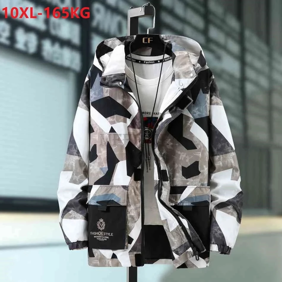 

winter autumn men Windbreaker trench hooded large size 7XL 8XL 9XL 10XL Camouflage letter pockets Hat Detachable jacket trench